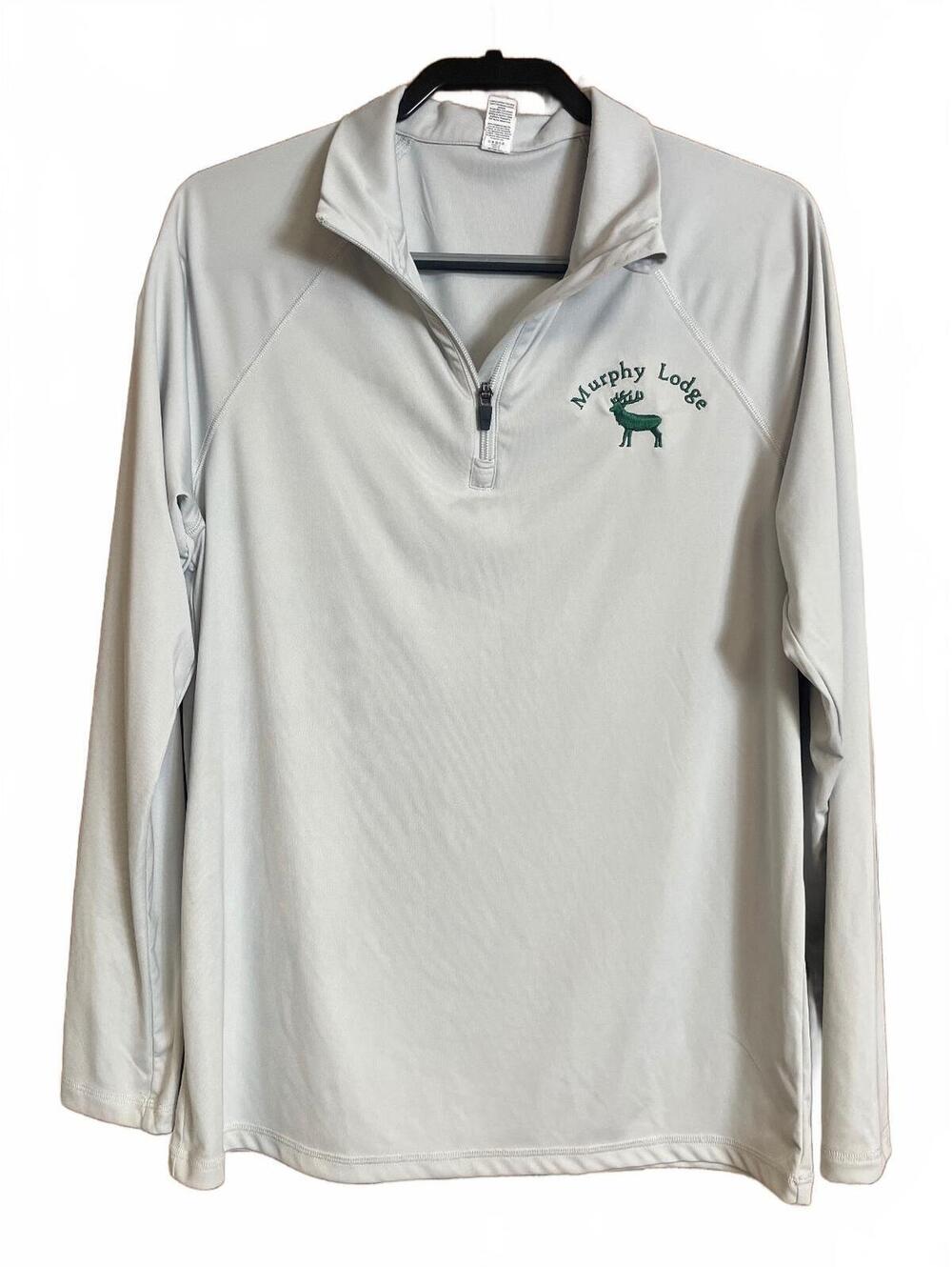 Alo gray quarter zip pullover with moose graphic medium